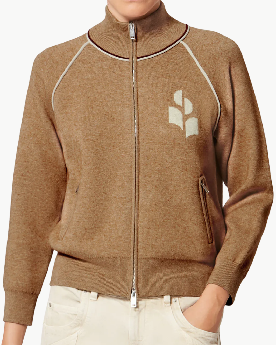 LANYA CARDIGAN IN CAMEL/LIGHT GREY - Romi Boutique