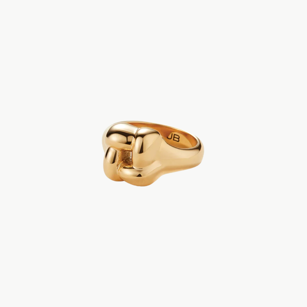 WOVEN SQUARE SIGNET RING IN HIGH POLISH GOLD B by Jenny Bird - Romi Boutique
