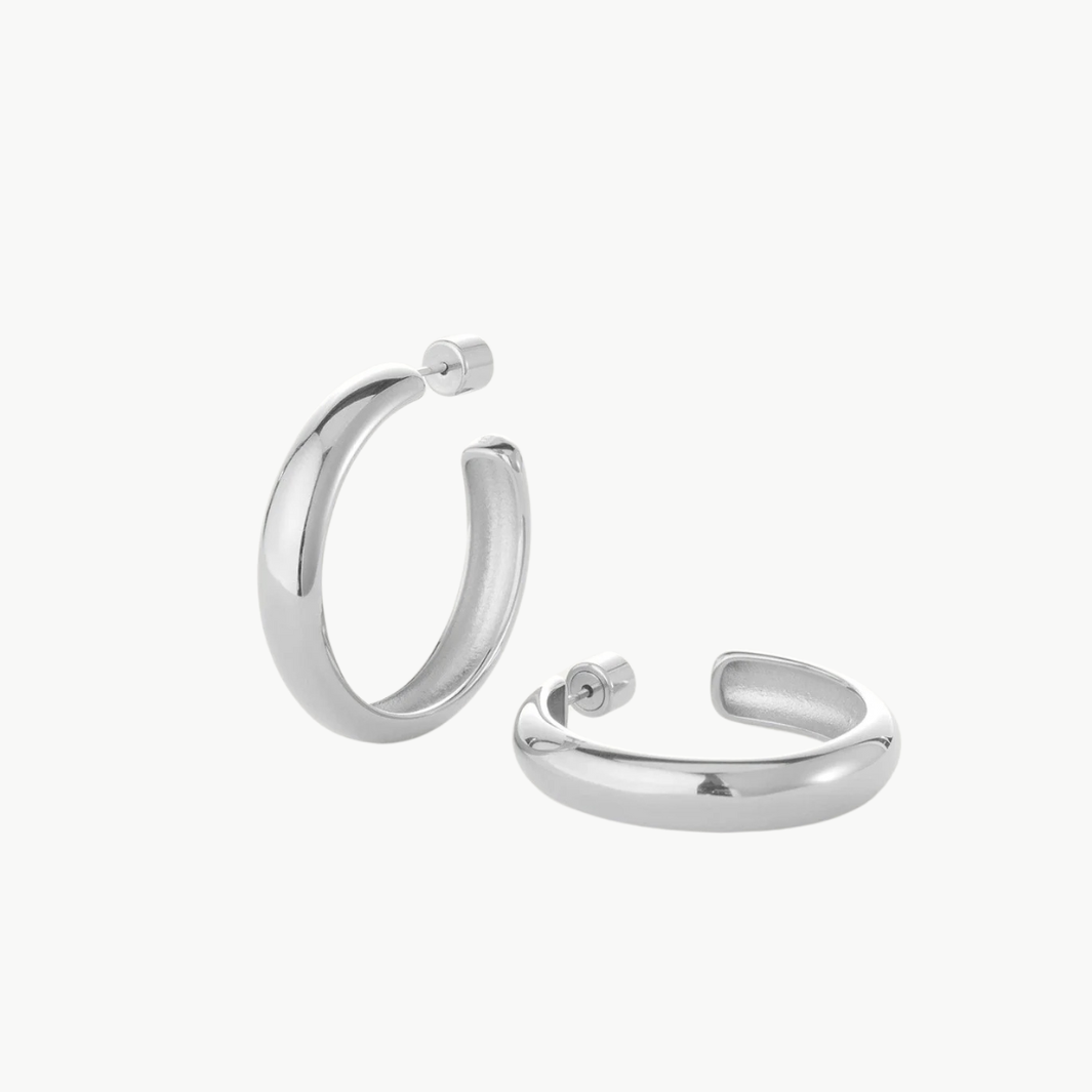 STAPLE HOOPS LARGE IN RHODIUM by Jenny Bird - Romi Boutique