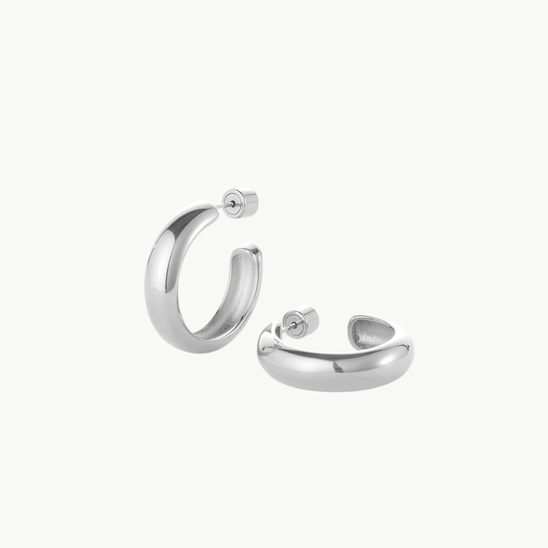 STAPLE HOOPS MEDIUM IN RHODIUM by Jenny Bird - Romi Boutique