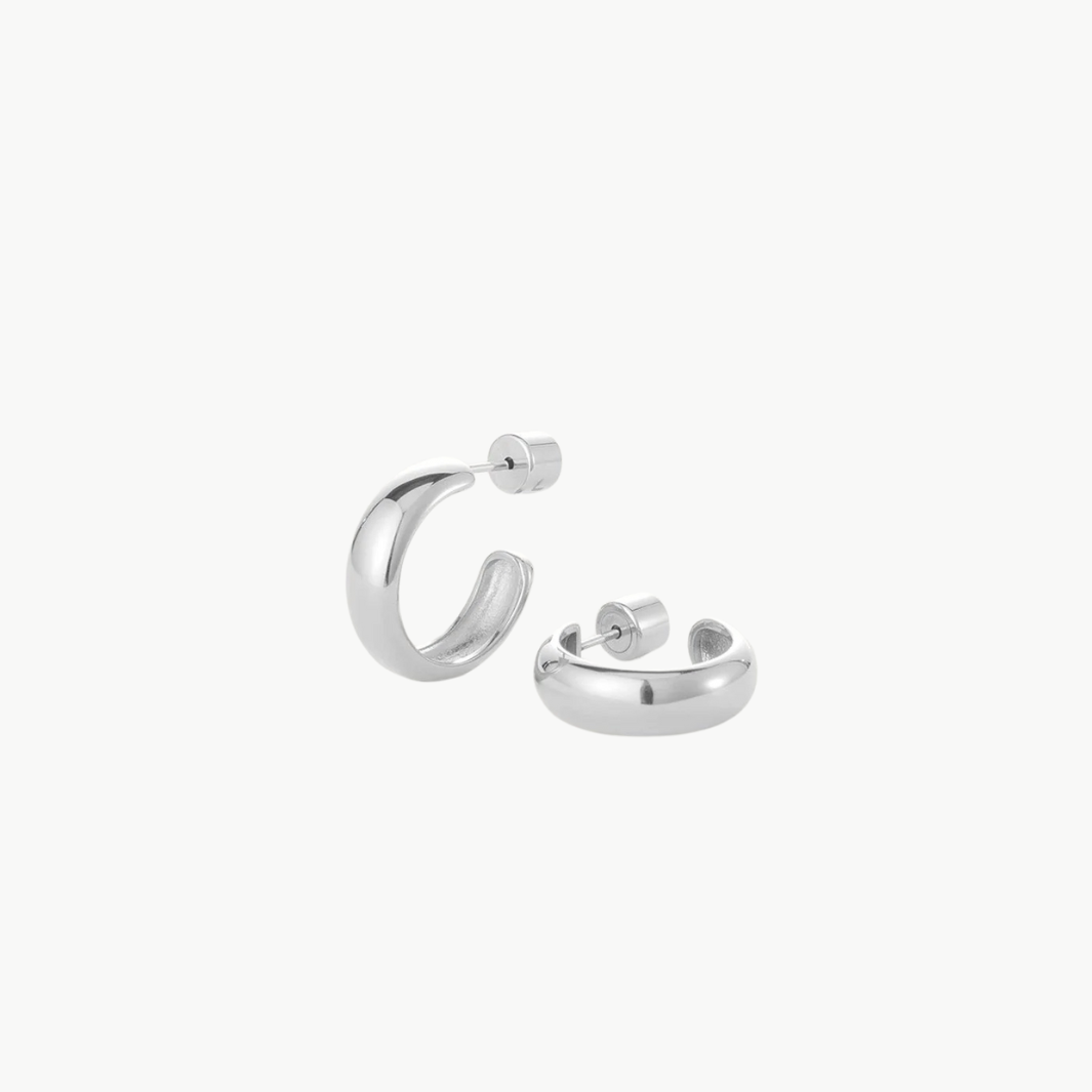 STAPLE HOOPS SMALL IN RHODIUM by Jenny Bird - Romi Boutique