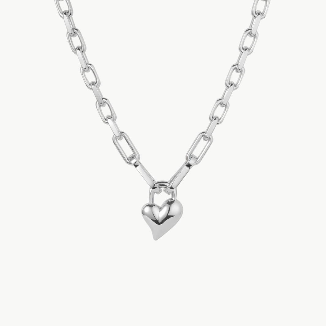 PADLOCK HEART PENDANT NECKLACE IN SILVER - Romi Boutique