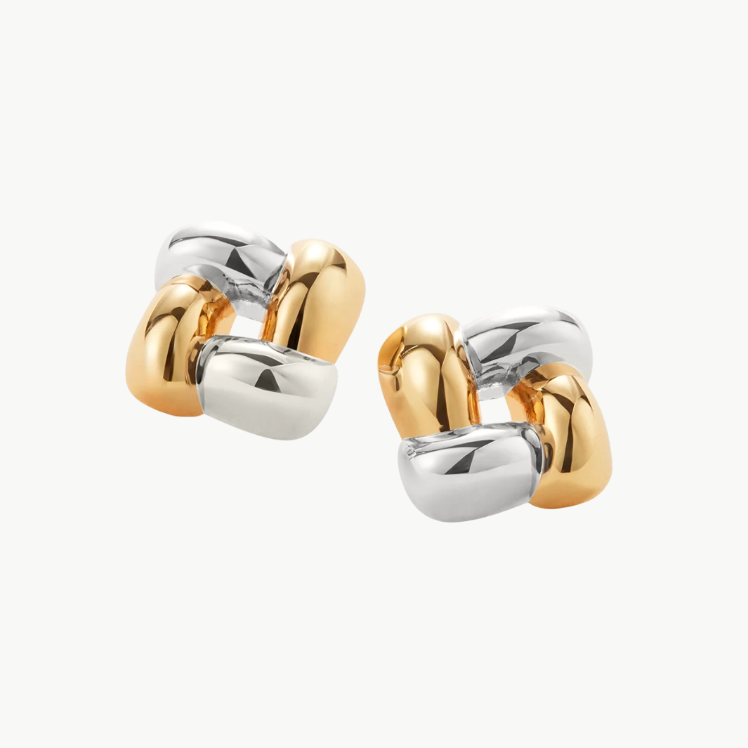 MEDIUM WOVEN SQUARE EARRINGS IN TWO TONE - Romi Boutique