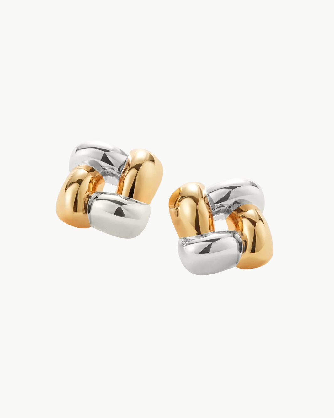 MEDIUM WOVEN SQUARE EARRINGS IN TWO TONE - Romi Boutique