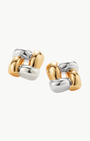 MEDIUM WOVEN SQUARE EARRINGS IN TWO TONE - Romi Boutique