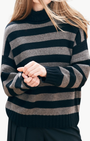 STRIPE BRETON CASHMERE WOOL TURTLENECK IN BLACK/MOOSE - Romi Boutique