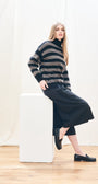 STRIPE BRETON CASHMERE WOOL TURTLENECK IN BLACK/MOOSE - Romi Boutique