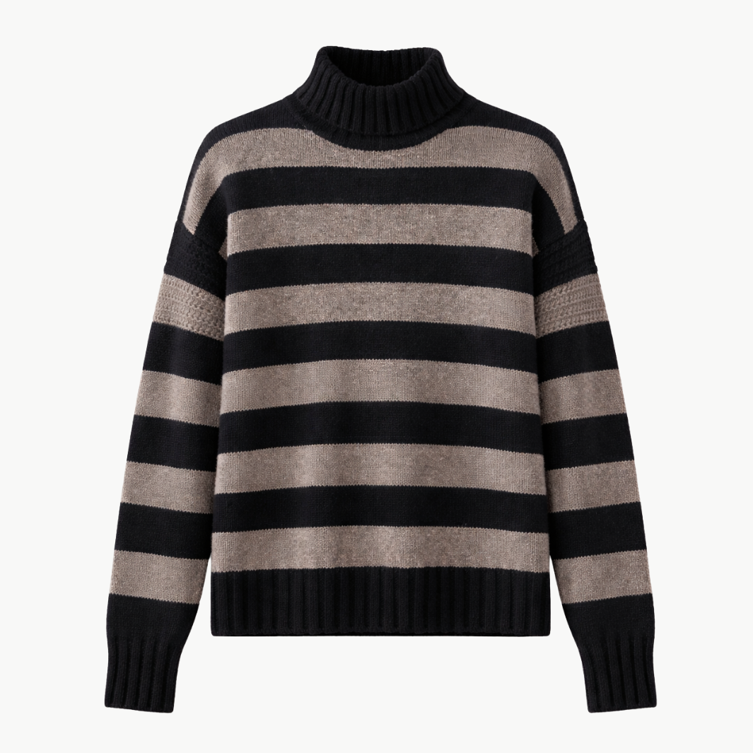STRIPE BRETON CASHMERE WOOL TURTLENECK 