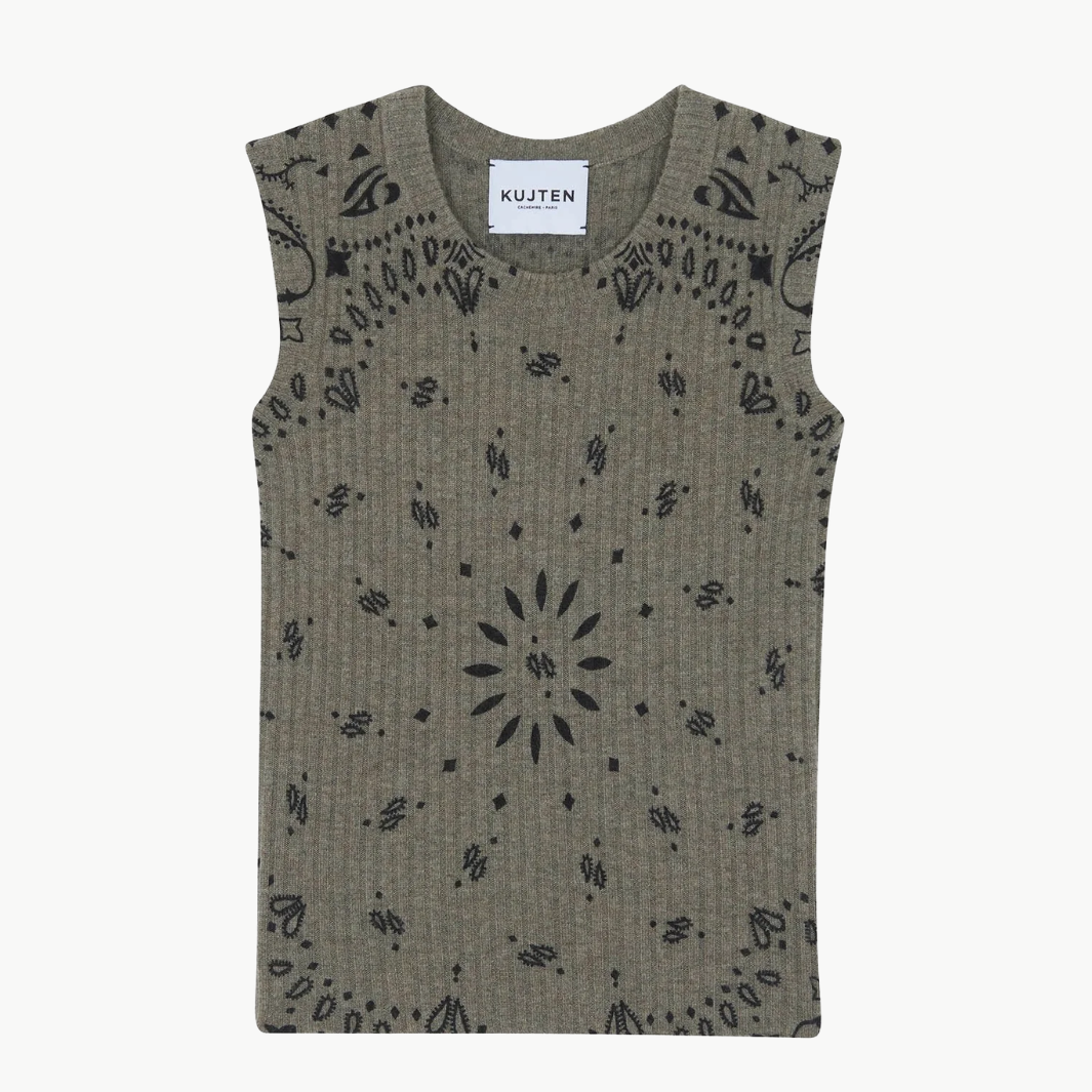 RIBBI TANK IN MARL KHAKI - Romi Boutique