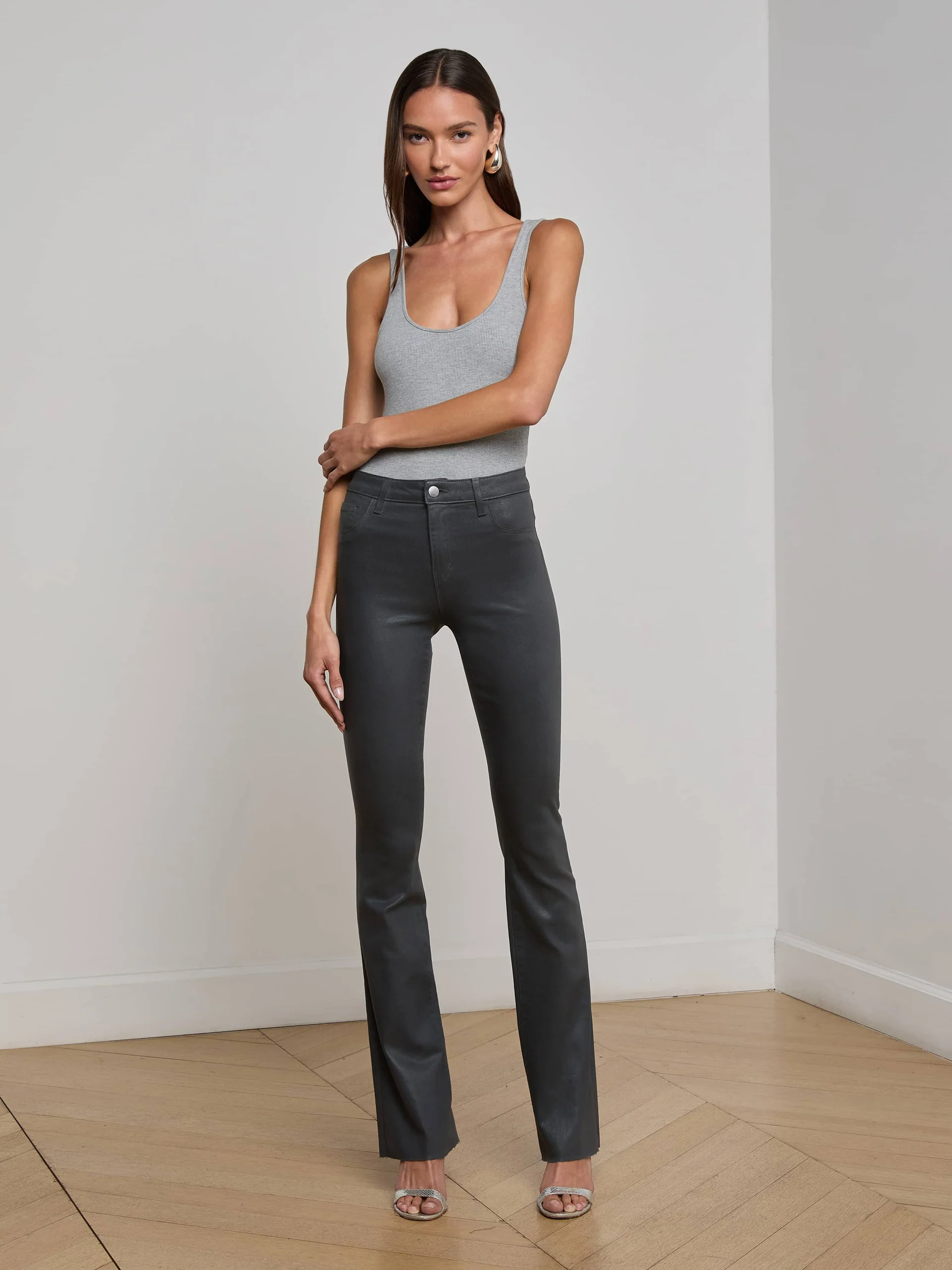 RUTH STRAIGHT-LEG JEAN IN DARK SLATE GREY COATED - Romi Boutique