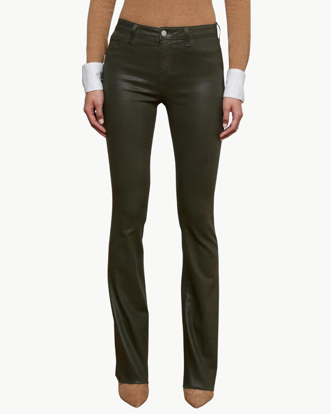 RUTH STRAIGHT-LEG JEAN IN DEEP OLIVE COATED - Romi Boutique