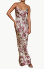 SERITA SILK GOWN IN TAN/TRUFFLE BUTTERFLY TOILE - Romi Boutique
