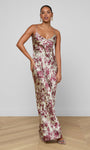 SERITA SILK GOWN IN TAN/TRUFFLE BUTTERFLY TOILE - Romi Boutique
