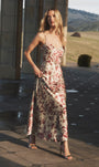 SERITA SILK GOWN IN TAN/TRUFFLE BUTTERFLY TOILE - Romi Boutique