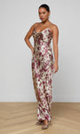 SERITA SILK GOWN IN TAN/TRUFFLE BUTTERFLY TOILE - Romi Boutique