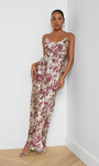 SERITA SILK GOWN IN TAN/TRUFFLE BUTTERFLY TOILE - Romi Boutique