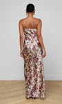 SERITA SILK GOWN IN TAN/TRUFFLE BUTTERFLY TOILE - Romi Boutique
