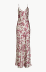 SERITA SILK GOWN IN TAN/TRUFFLE BUTTERFLY TOILE - Romi Boutique