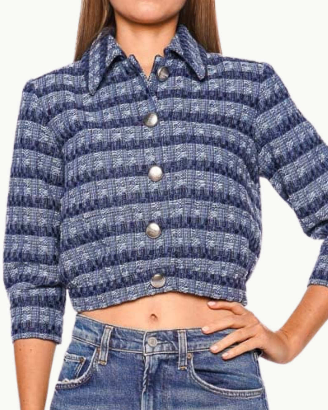 JIA TWEED JACKET IN BLUE MULTI STRIPE - Romi Boutique