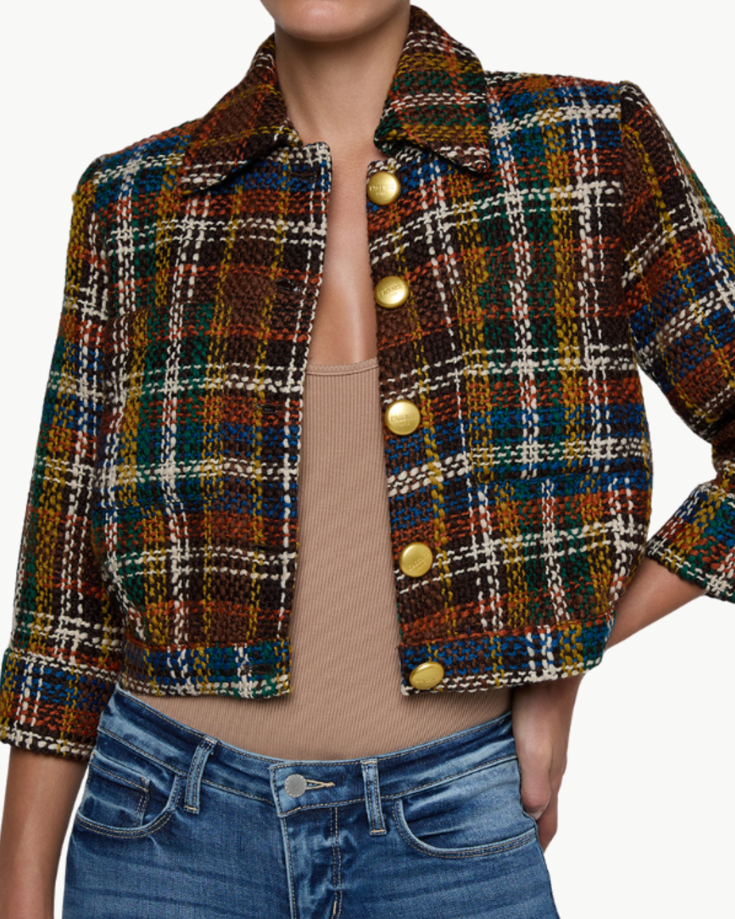 JIA TWEED JACKET IN BROWN MULTI PLAID - Romi Boutique