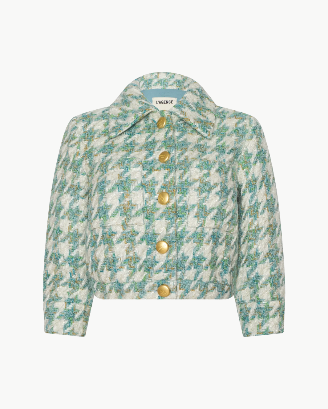 JIA TWEED JACKET IN DUSTY JADE MULTI HOUNDSTOOTH - Romi Boutique