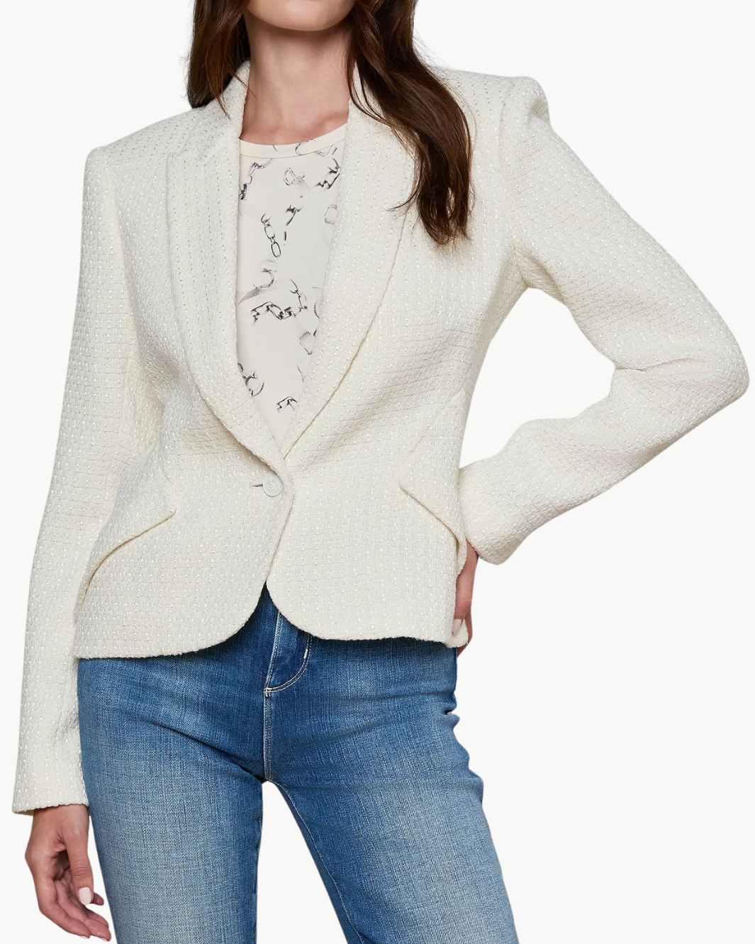 JENNAH TWEED BLAZER IN IVORY - Romi Boutique