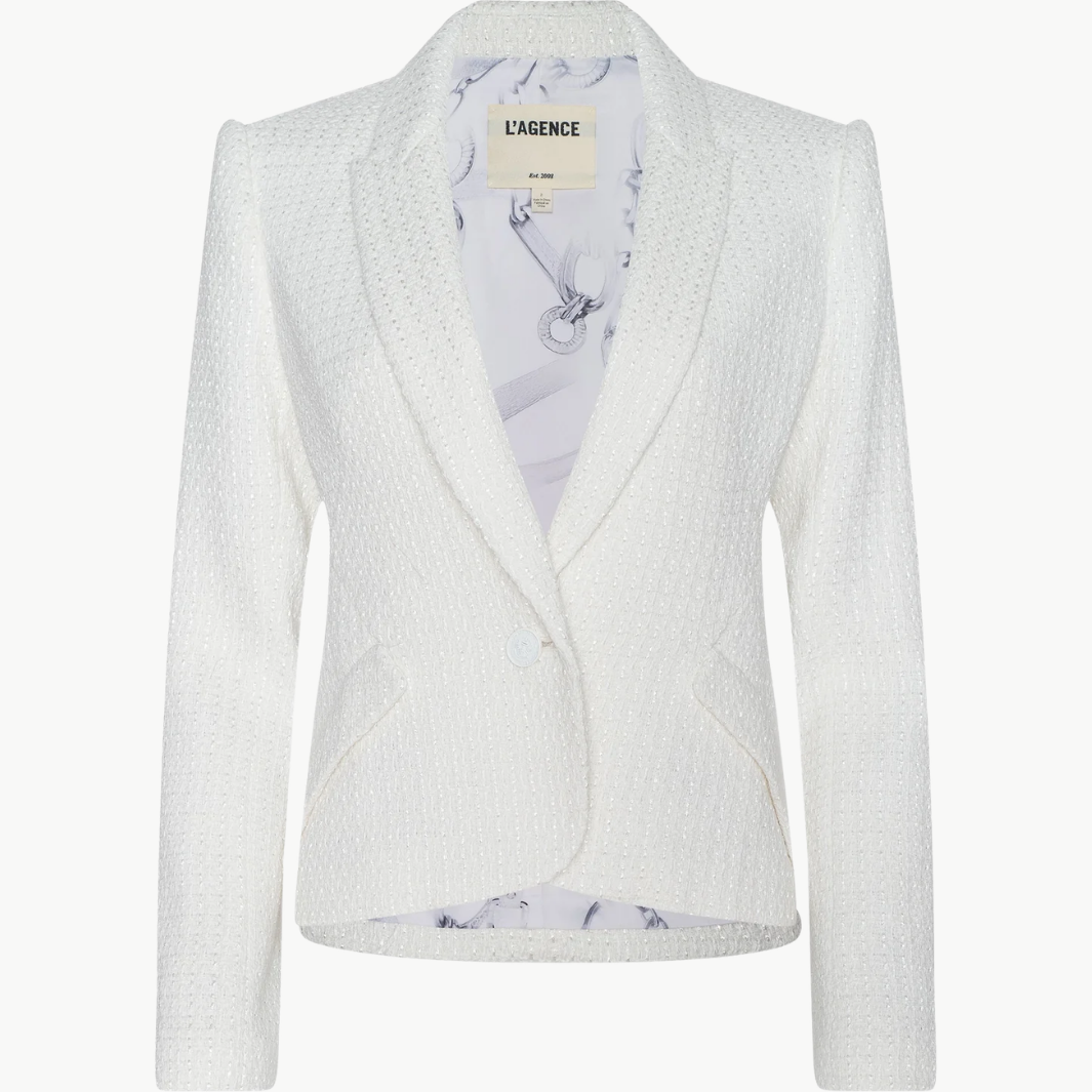 JENNAH TWEED BLAZER IN IVORY - Romi Boutique