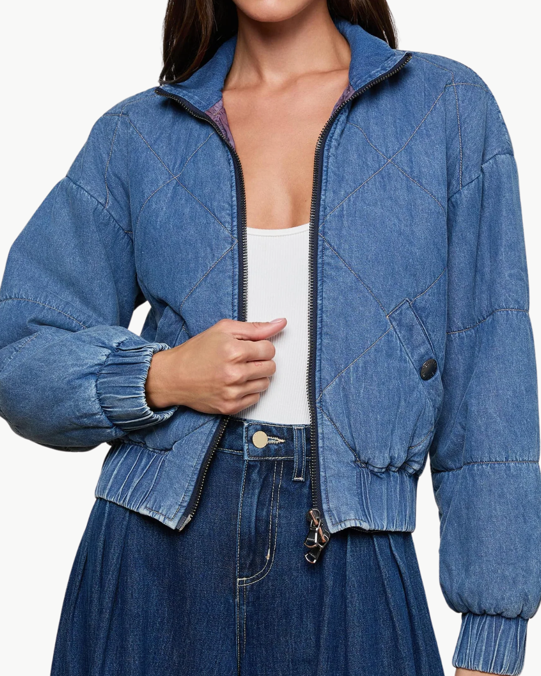 RYAH BOMBER JACKET IN MEDIUM WASHED DENIM - Romi Boutique