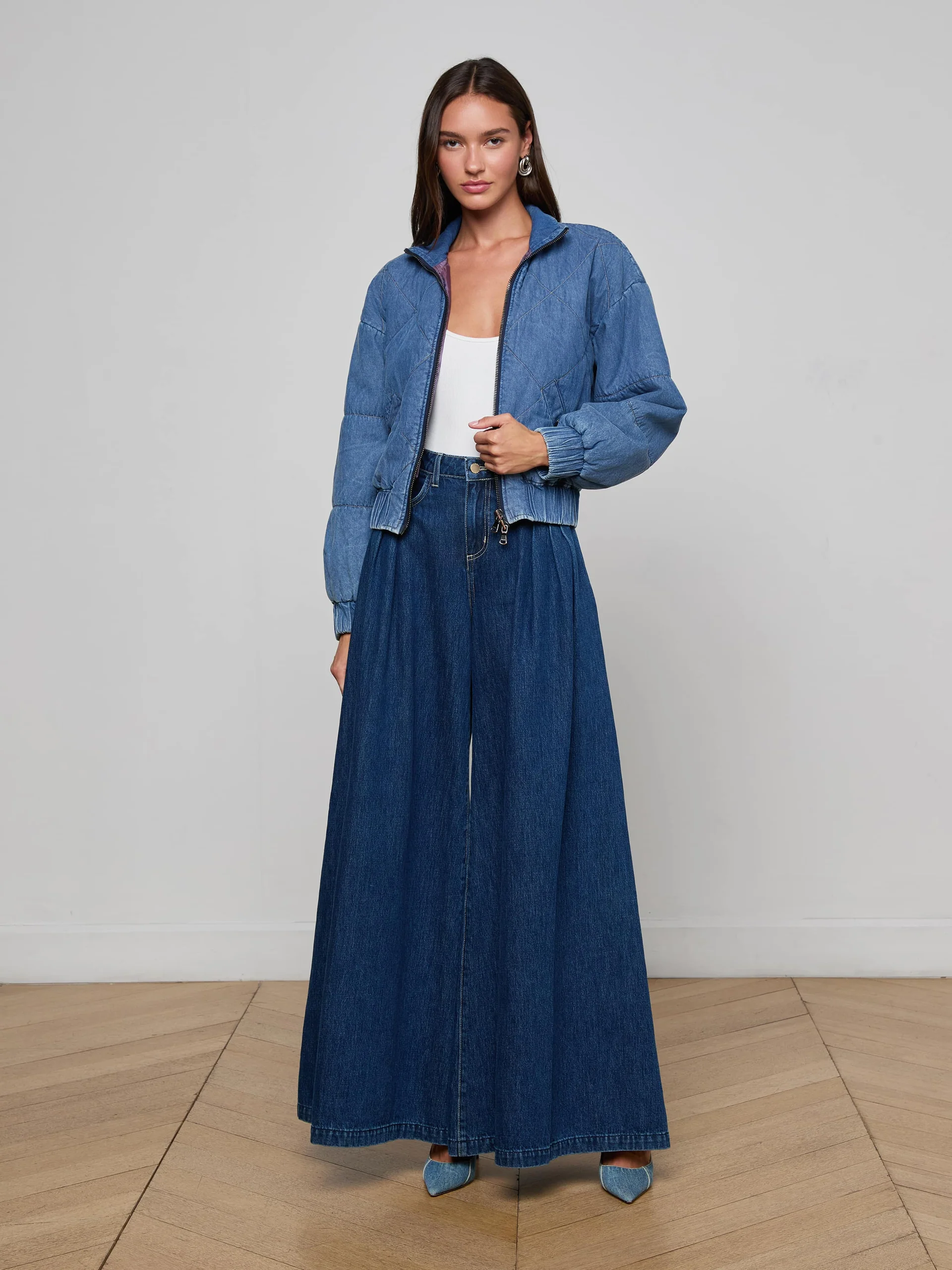 RYAH BOMBER JACKET IN MEDIUM WASHED DENIM - Romi Boutique