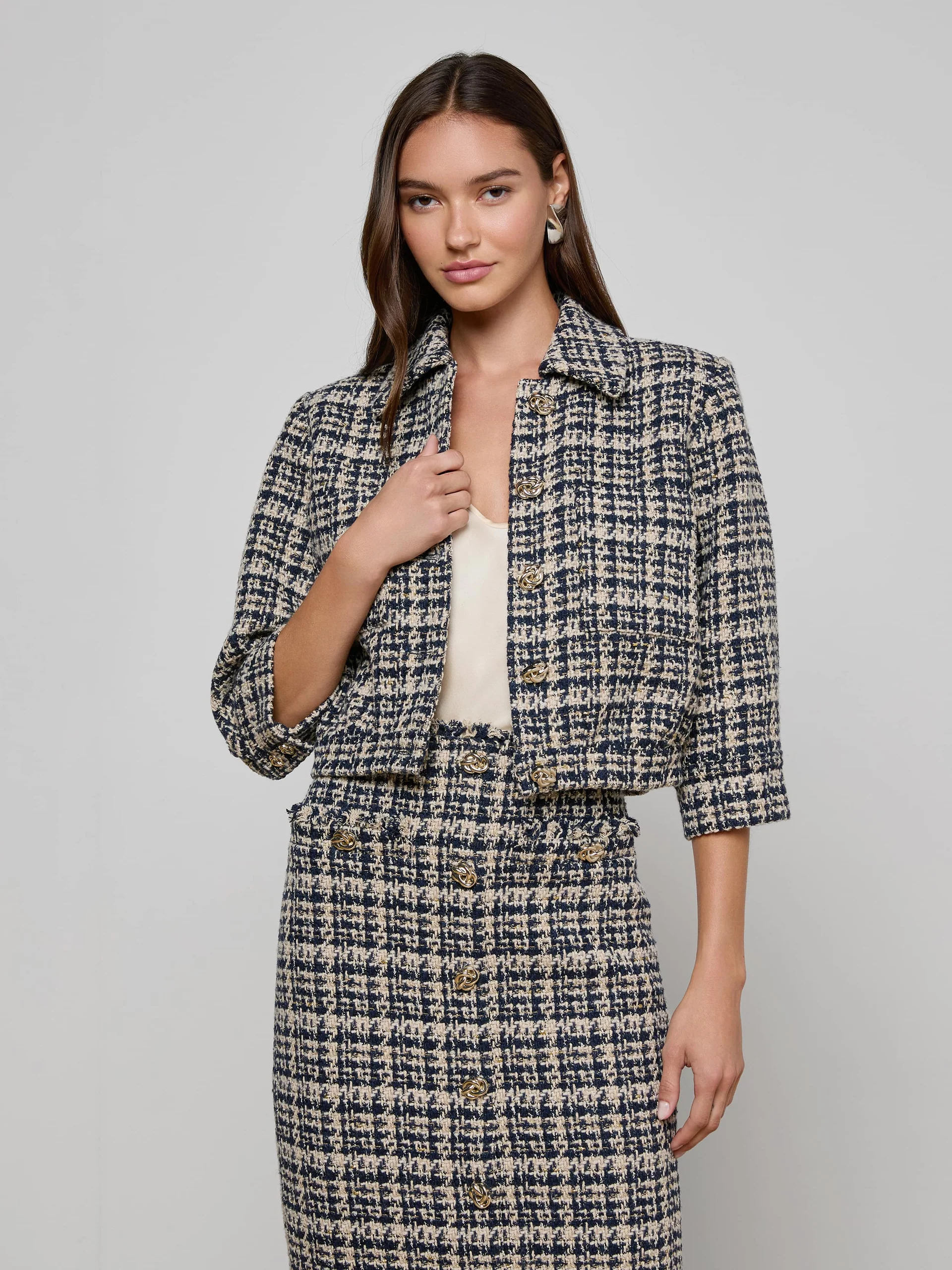 JIA TWEED JACKET IN MIDNIGHT MULTI TWEED - Romi Boutique