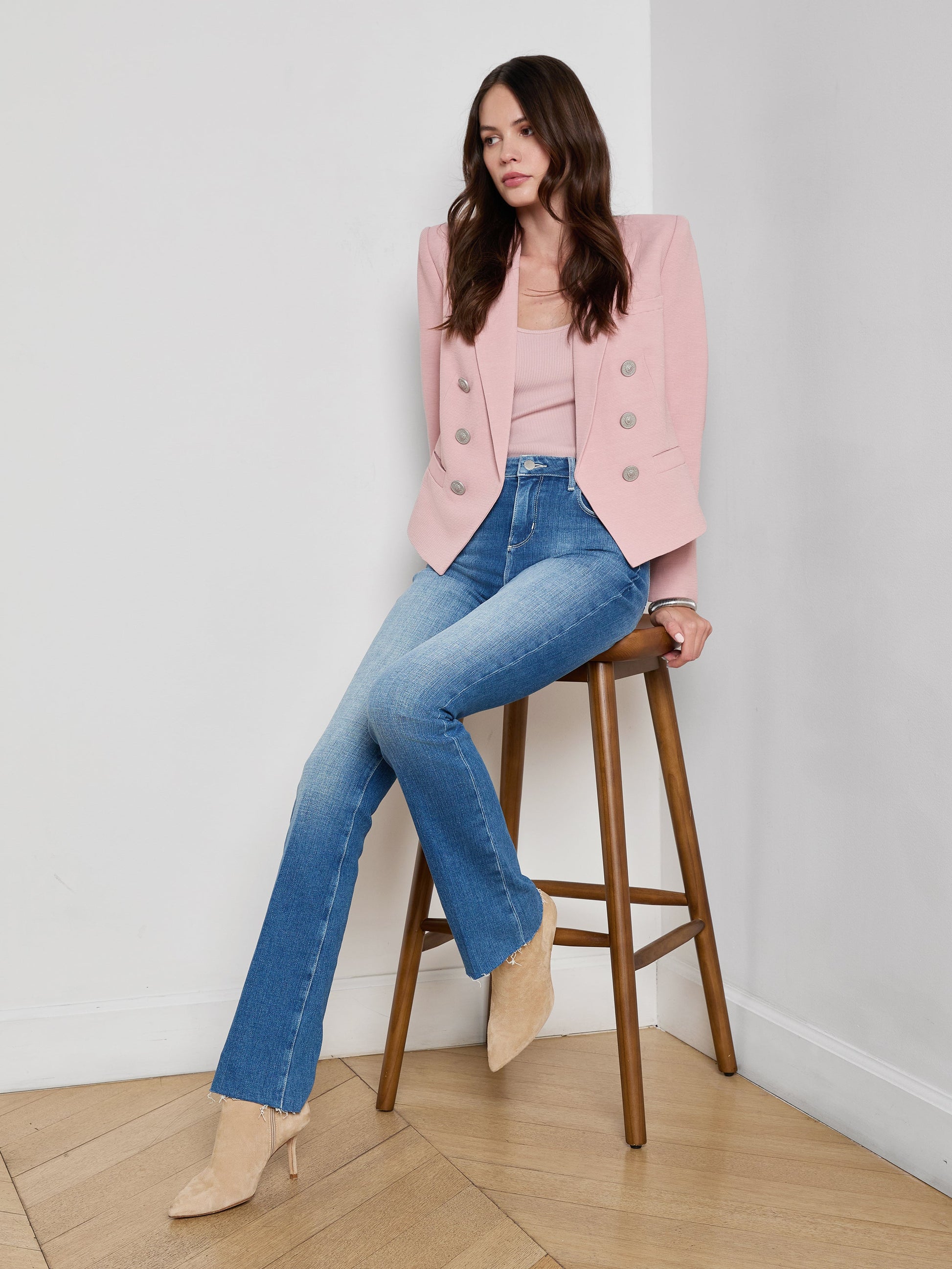 BROOKE OPEN-FRONT BLAZER IN PALE ROSE/FADED CHAIN - Romi Boutique