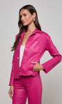 JANELLE SLIM RAW JACKET IN PINK COATED - Romi Boutique