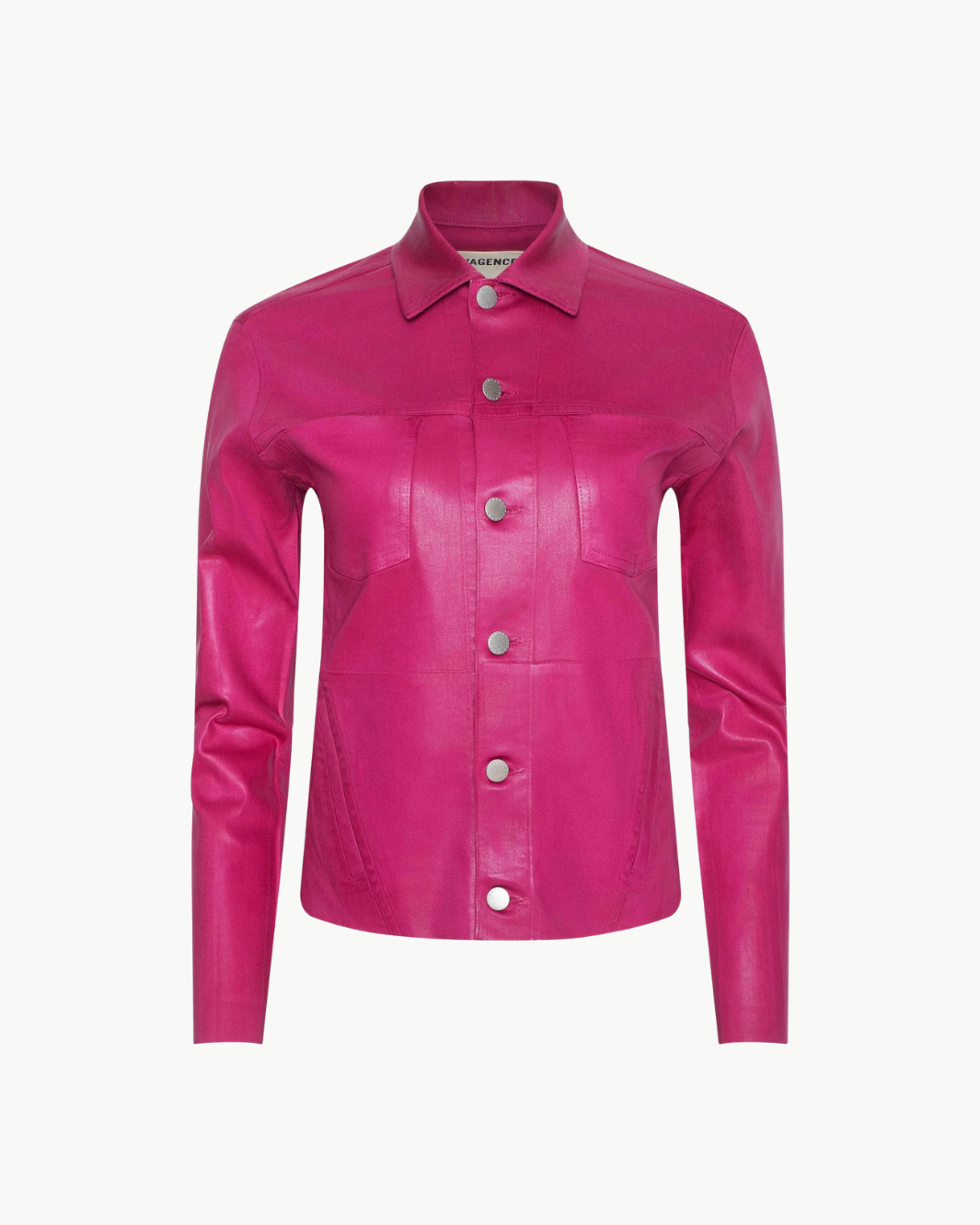 JANELLE SLIM RAW JACKET IN PINK COATED - Romi Boutique