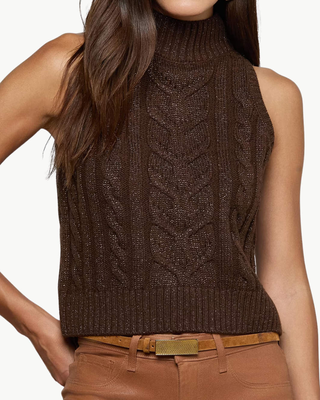 BELLINI CABLE-KNIT TURTLENECK IN DARK BROWN - Romi Boutique