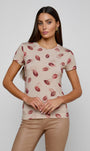 RESSI FITTED TEE IN TAUPE/DARK RED FADED KISS - Romi Boutique