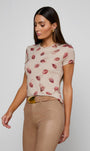 RESSI FITTED TEE IN TAUPE/DARK RED FADED KISS - Romi Boutique