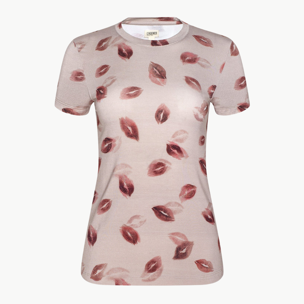 RESSI FITTED TEE IN TAUPE/DARK RED FADED KISS - Romi Boutique