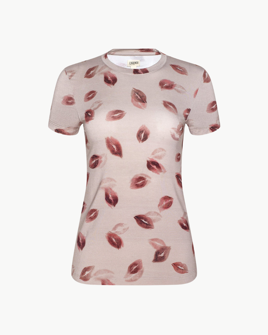 RESSI FITTED TEE IN TAUPE/DARK RED FADED KISS - Romi Boutique