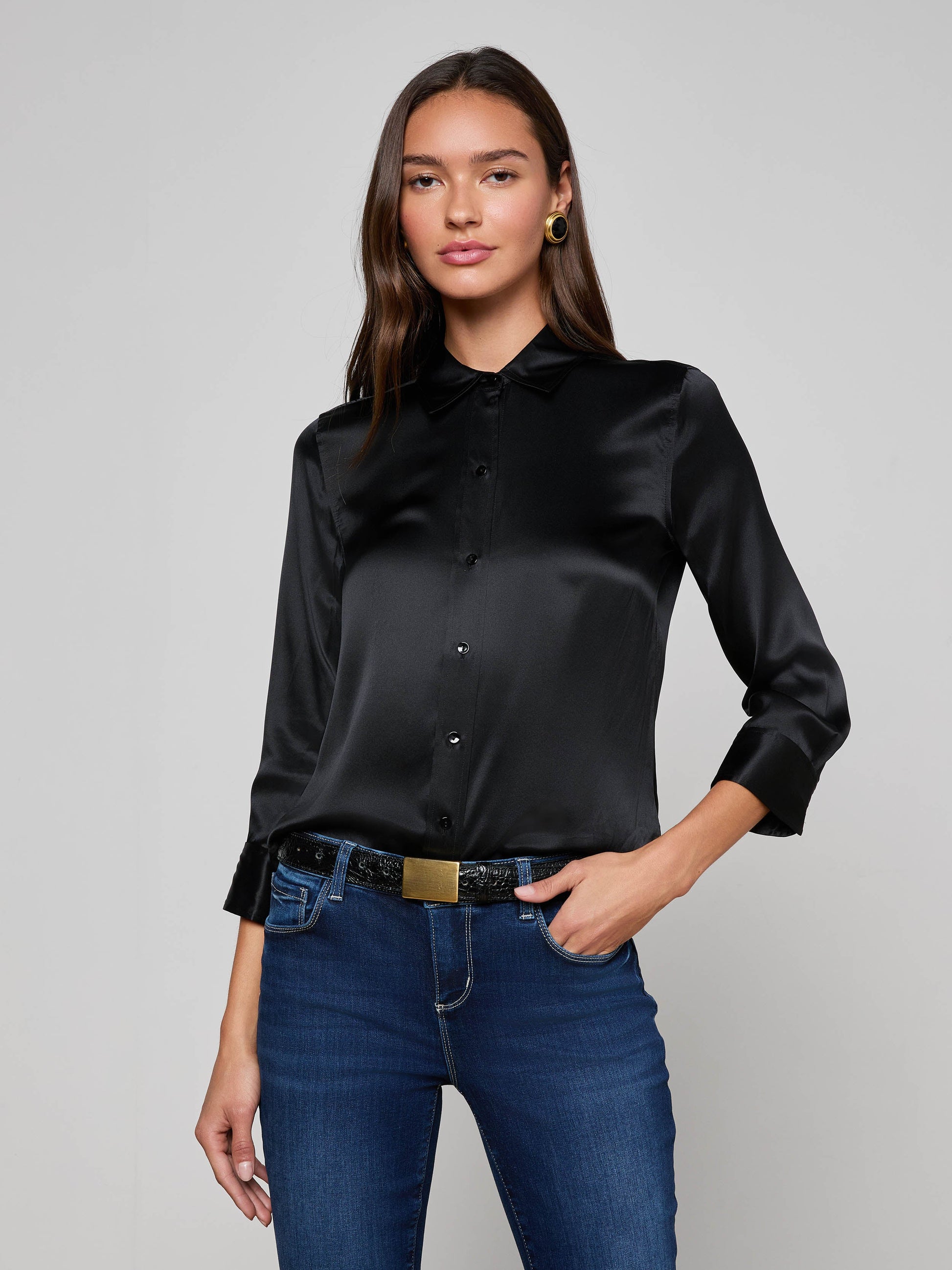 DANI 3/4 SLEEVE BLOUSE IN BLACK - Romi Boutique