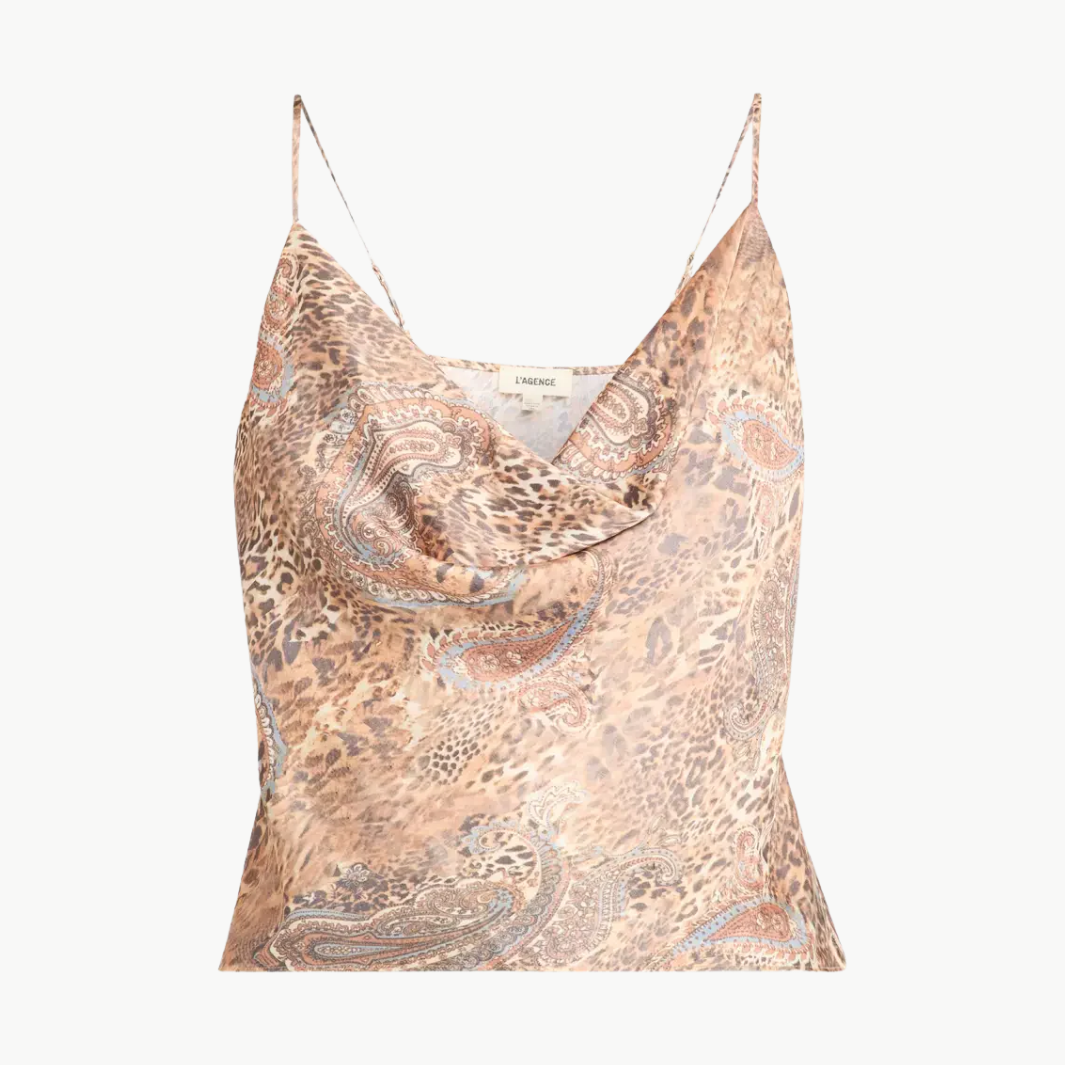 CALISTA SILK CAMISOLE IN BROWN/BLUE VALENCIA LEOPARD - Romi Boutique