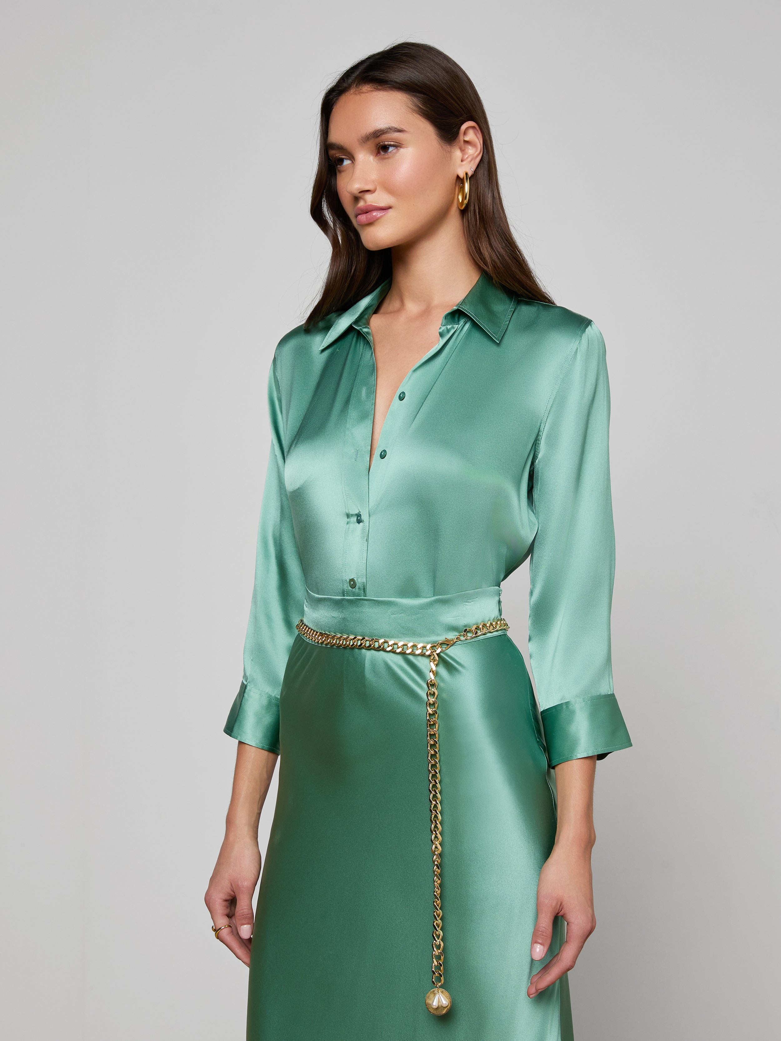 DANI 3/4 SLEEVE BLOUSE IN MALACHITE GREEN - Romi Boutique
