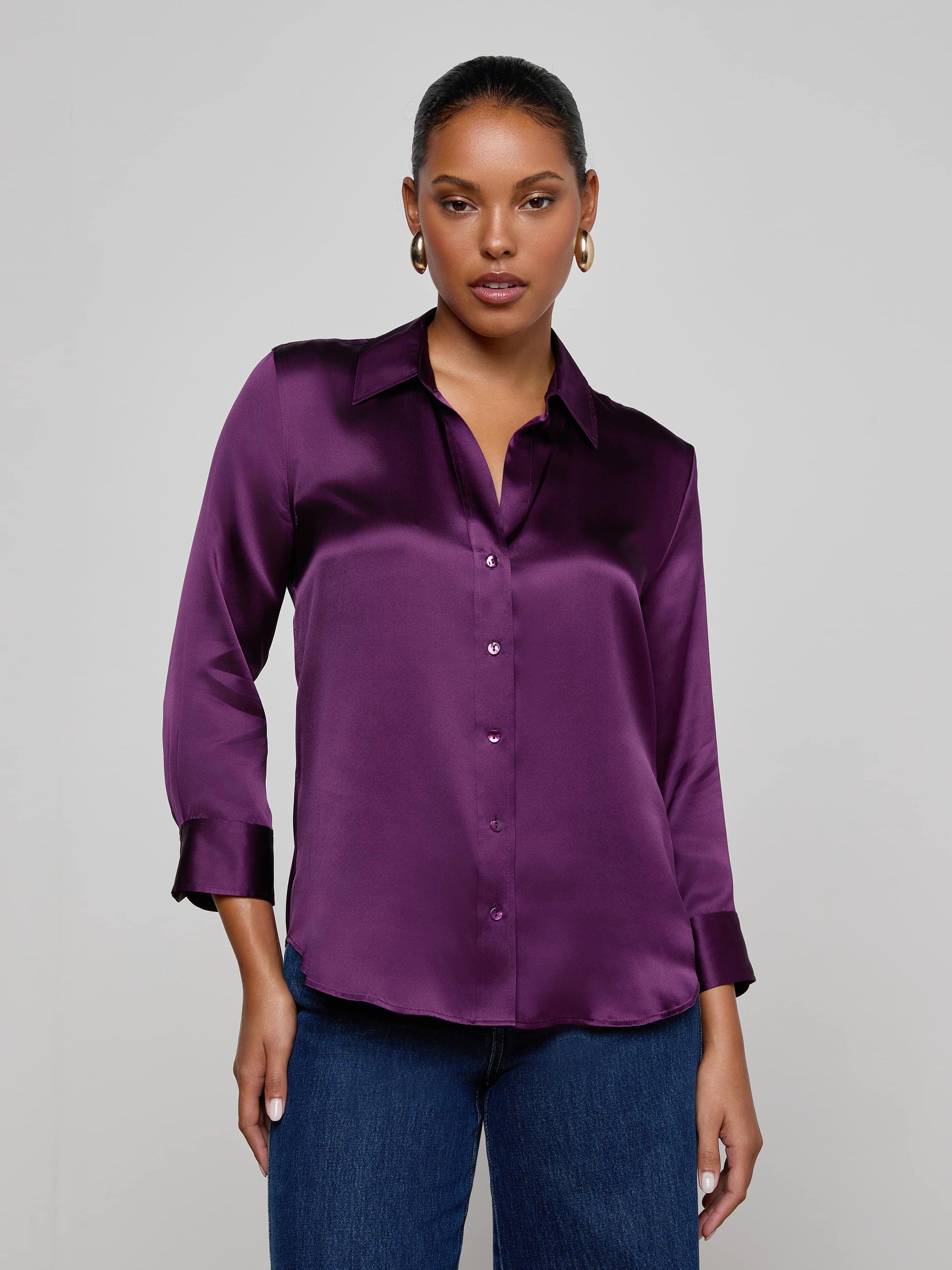 DANI 3/4 SLEEVE BLOUSE IN MEDIUM VIOLET - Romi Boutique