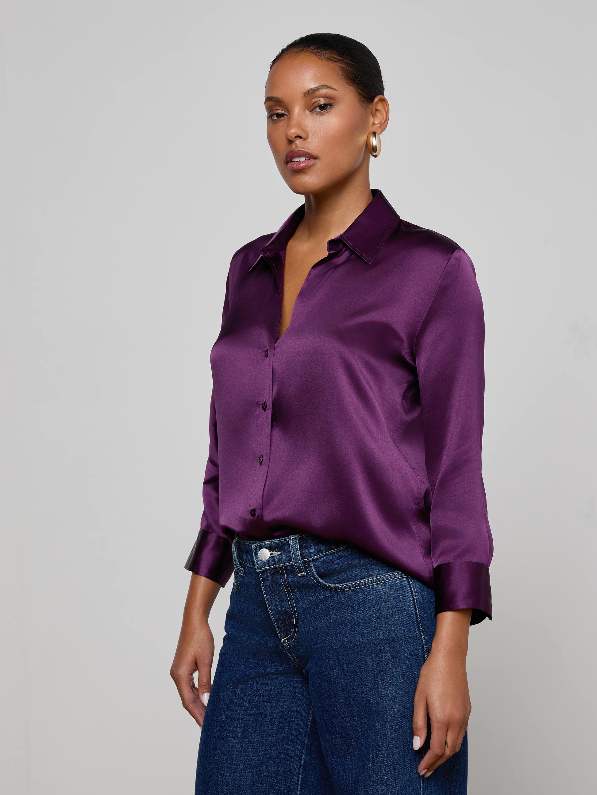 DANI 3/4 SLEEVE BLOUSE IN MEDIUM VIOLET - Romi Boutique
