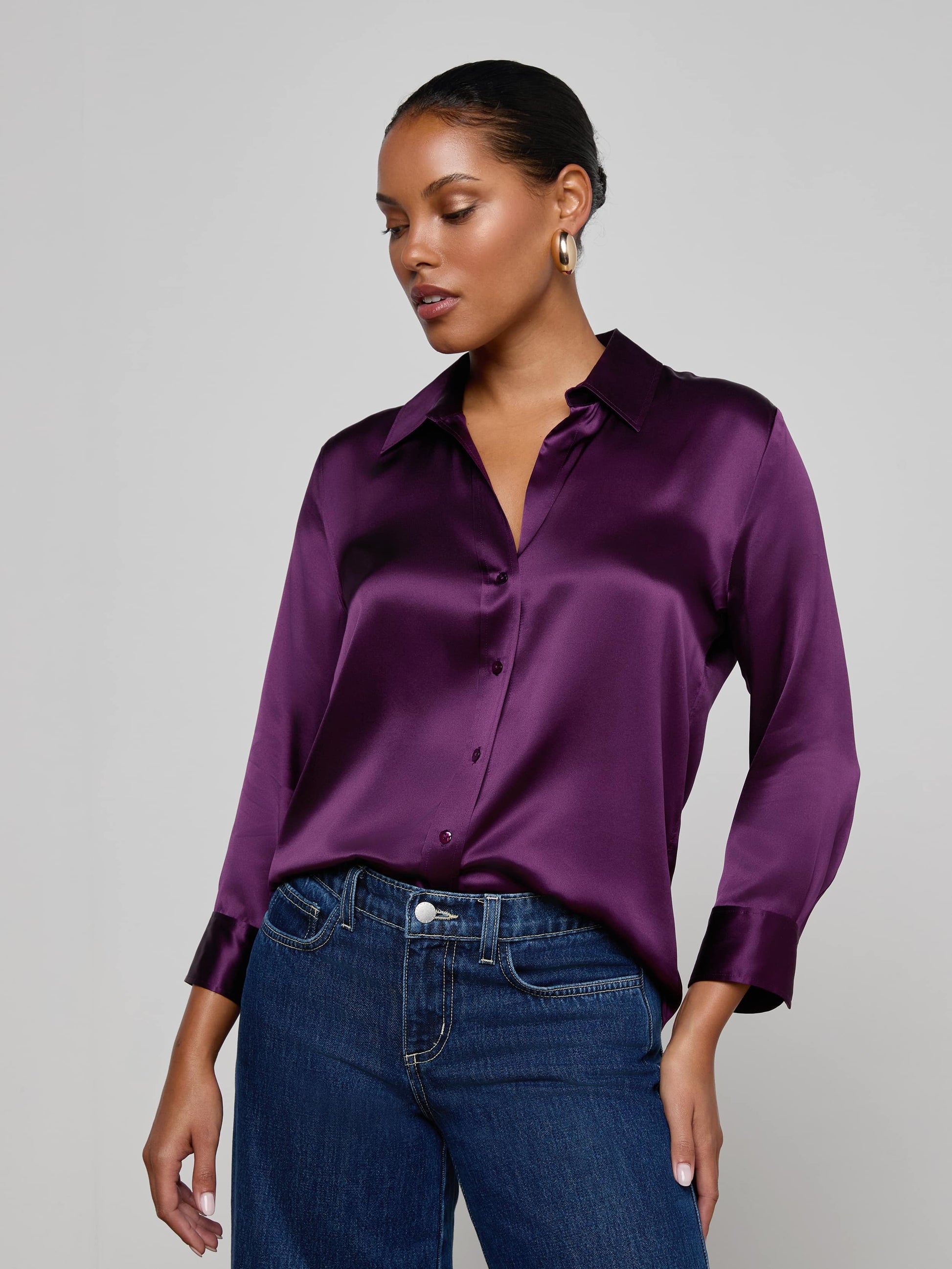 DANI 3/4 SLEEVE BLOUSE IN MEDIUM VIOLET - Romi Boutique