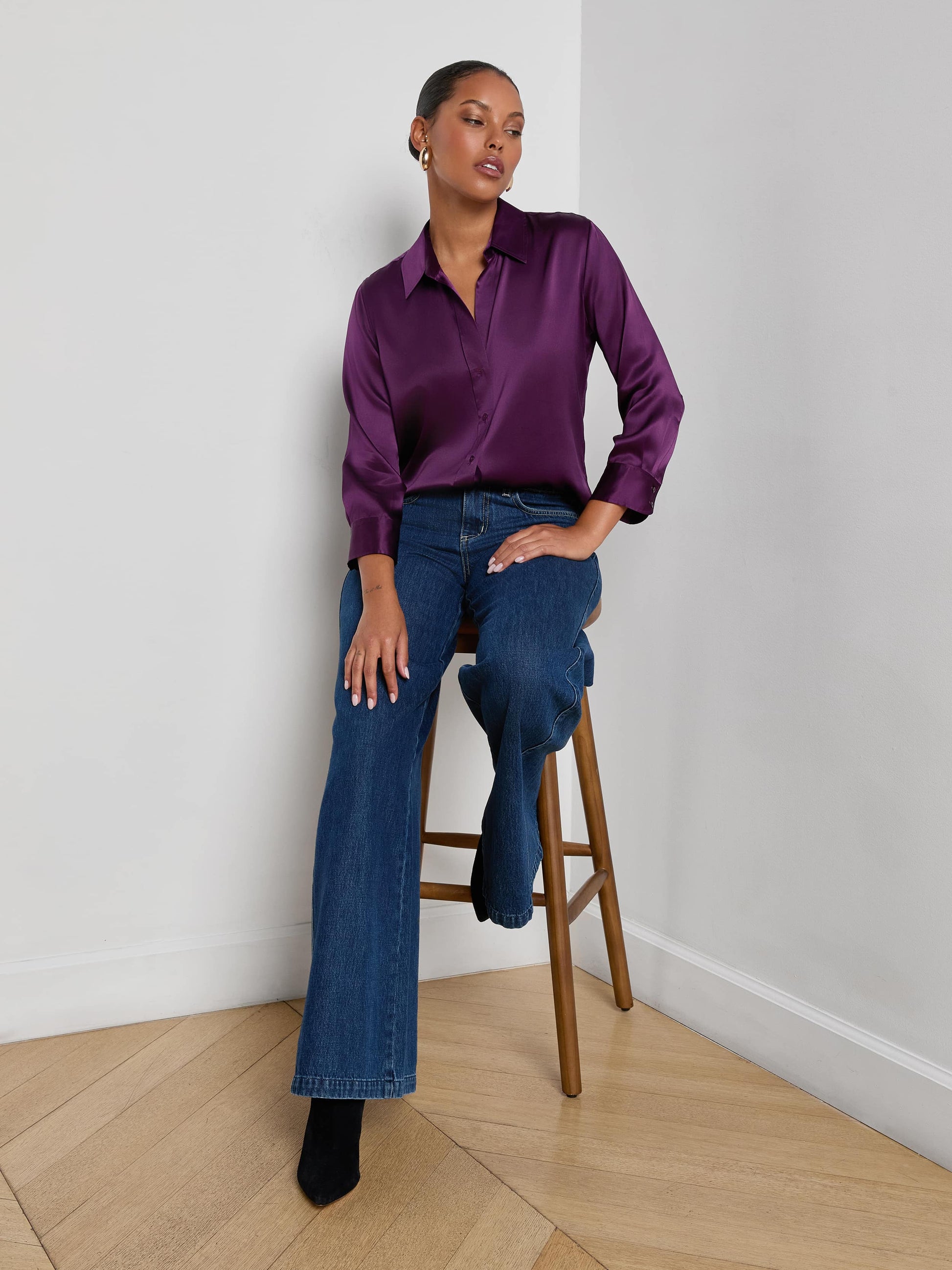 DANI 3/4 SLEEVE BLOUSE IN MEDIUM VIOLET - Romi Boutique
