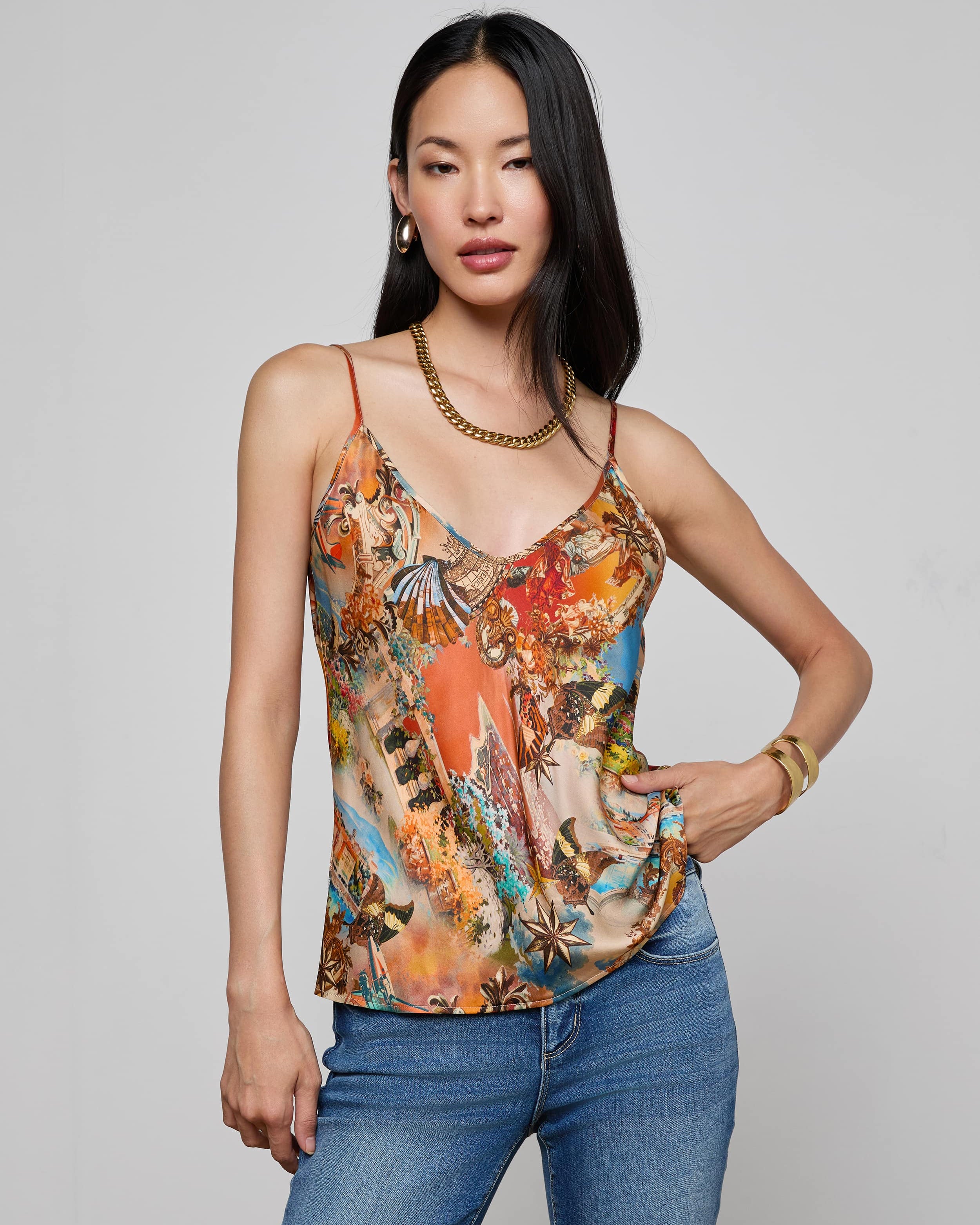LEXI SATIN CAMISOLE IN MULTI COLLAGE - Romi Boutique