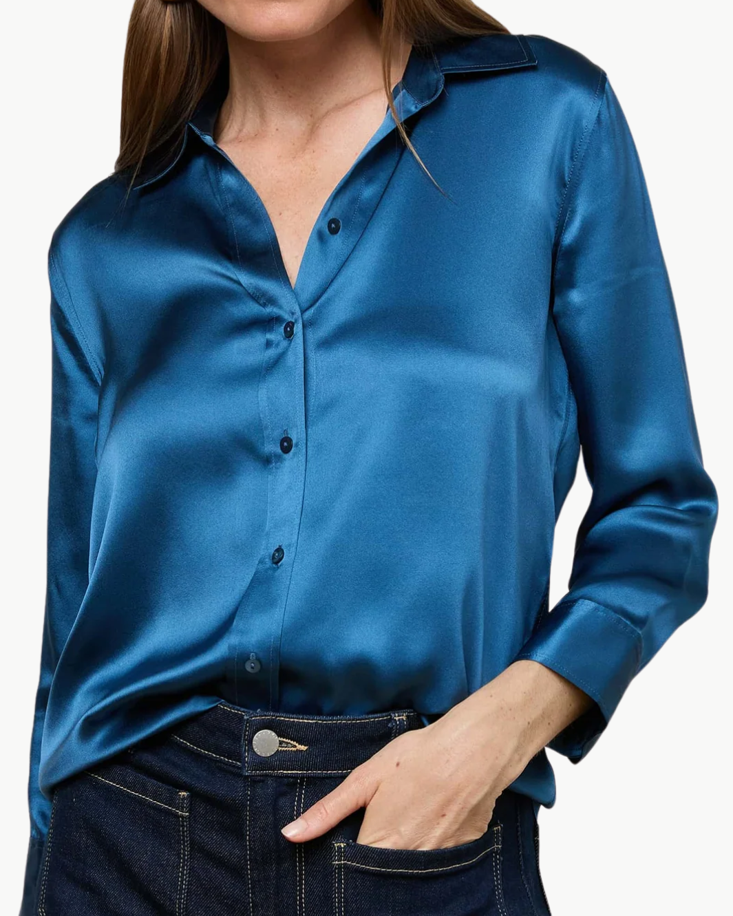 DANI 3/4 SLEEVE BLOUSE IN STONE BLUE - Romi Boutique