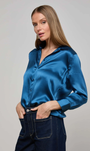 DANI 3/4 SLEEVE BLOUSE IN STONE BLUE - Romi Boutique