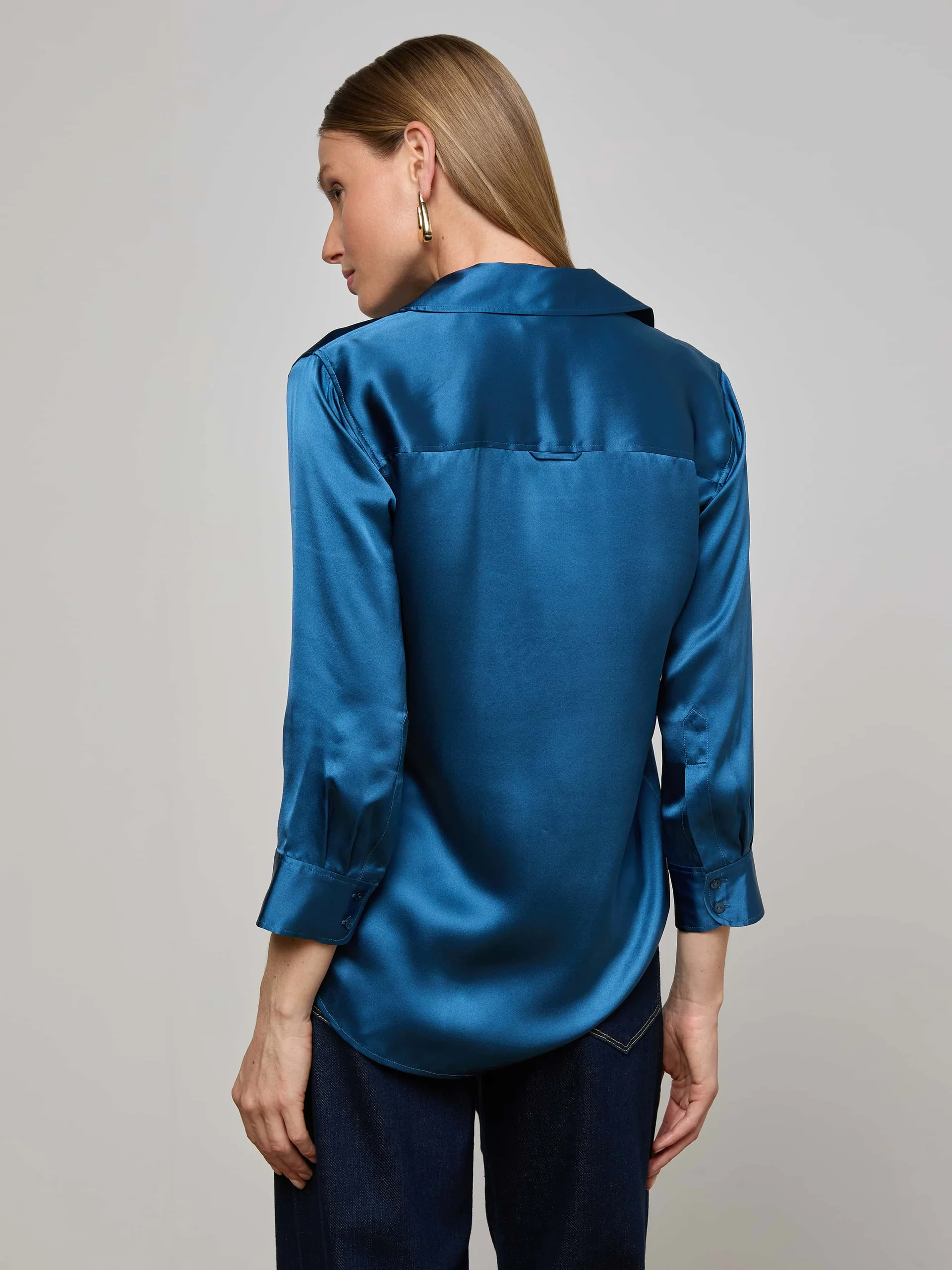 DANI 3/4 SLEEVE BLOUSE IN STONE BLUE - Romi Boutique