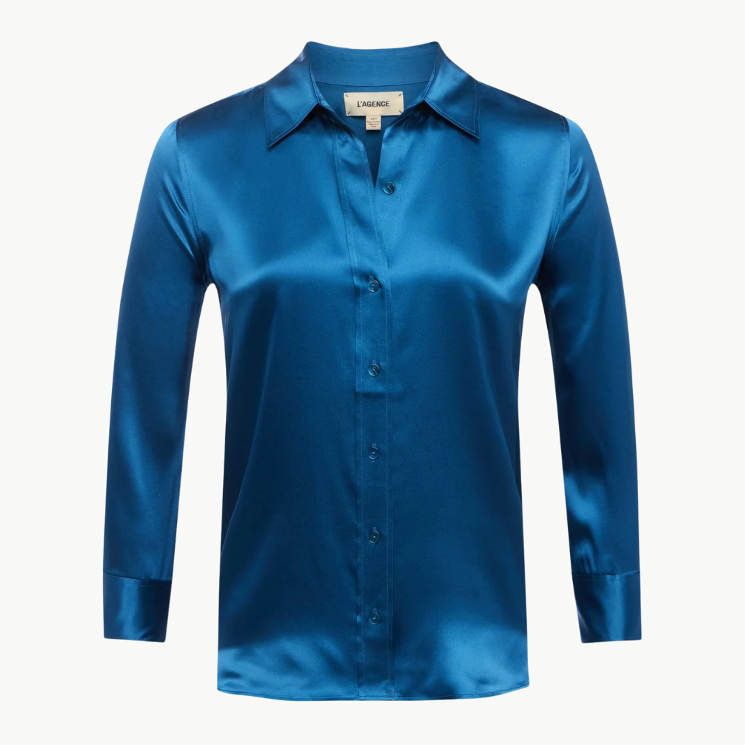 DANI 3/4 SLEEVE BLOUSE IN STONE BLUE - Romi Boutique